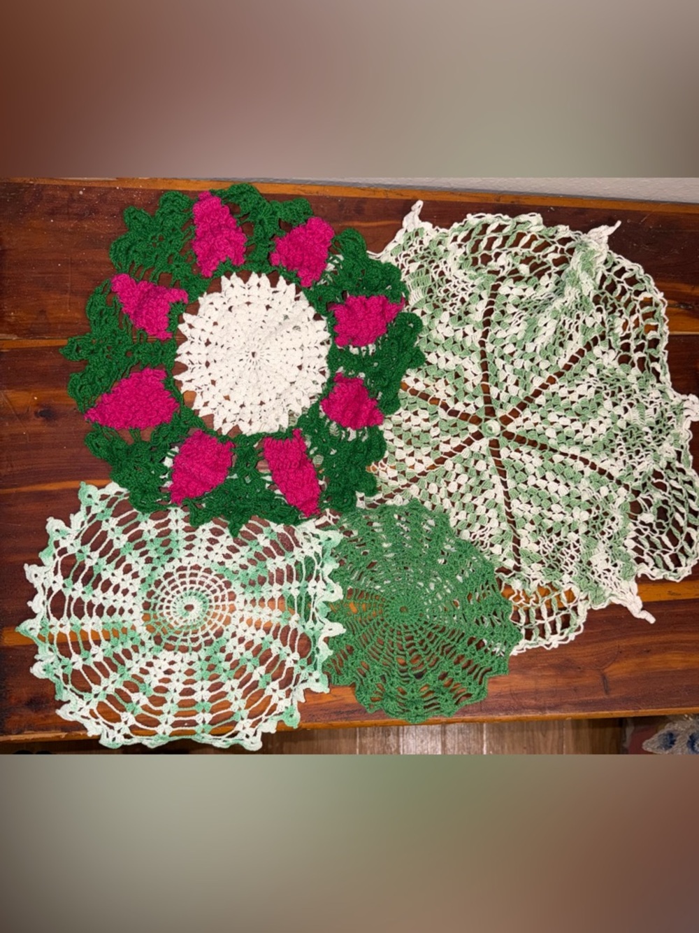 Handmade Roses doilies Antique Crochet Doily Set with Floral Design 4 pieces